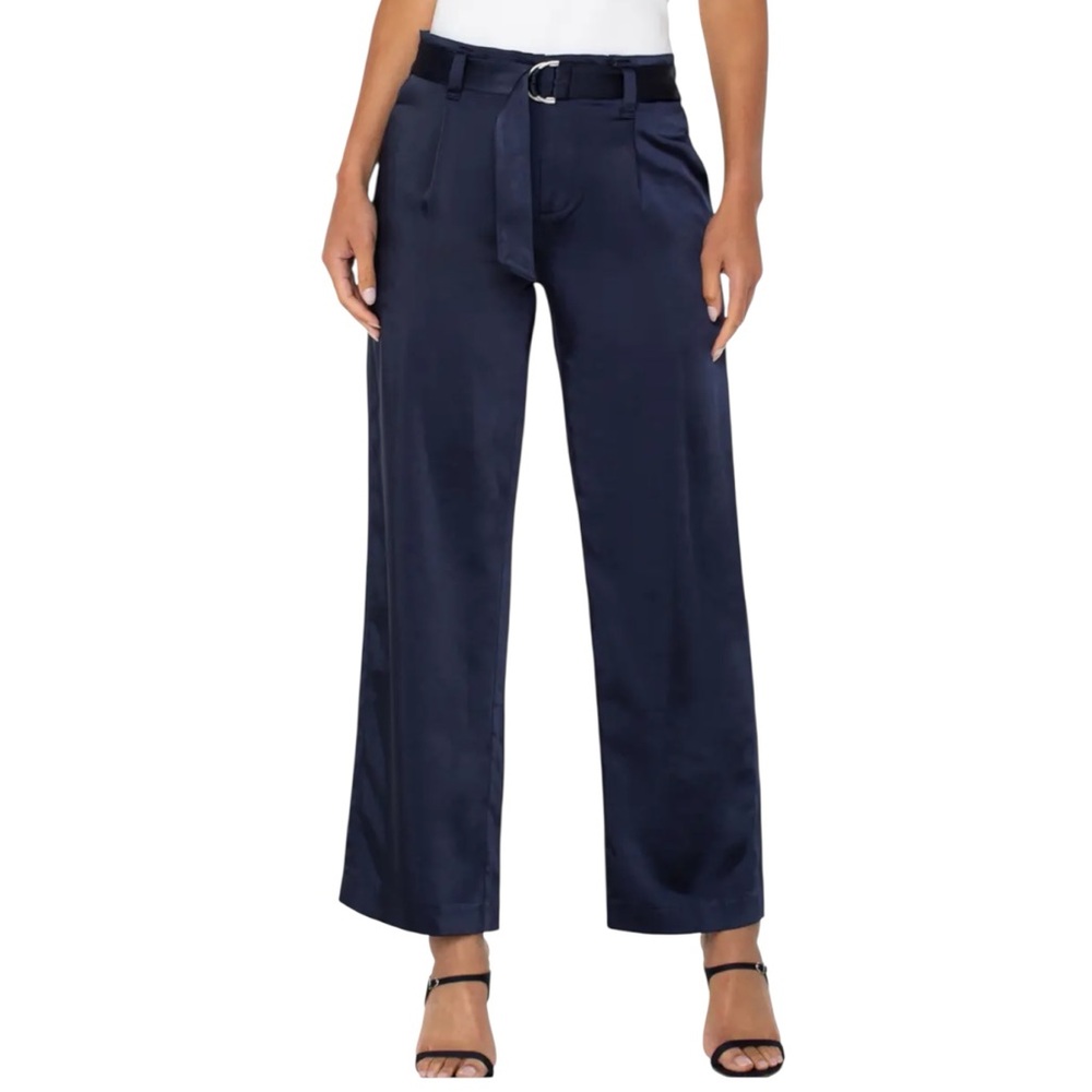 Women's Liverpool Los Angeles Belted Paperbag Waist Wide Leg Pants Navy Eclipse